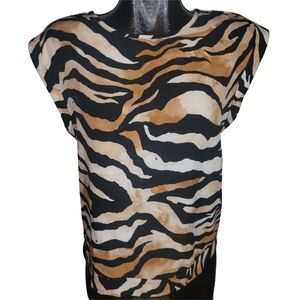 Suzy Shier Zebra Print Short Sleeve Top S
